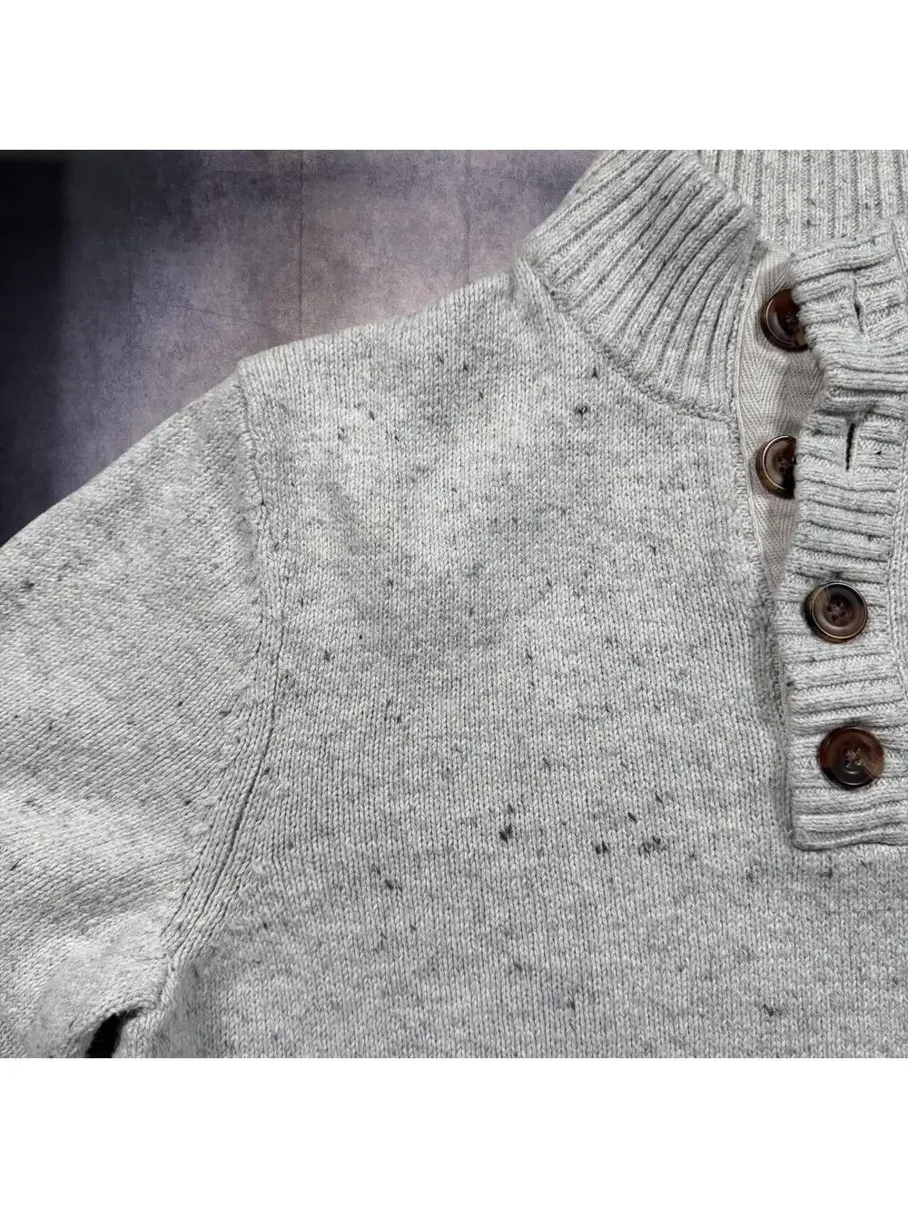 Izod Gray Speckled Knit button up Sweater